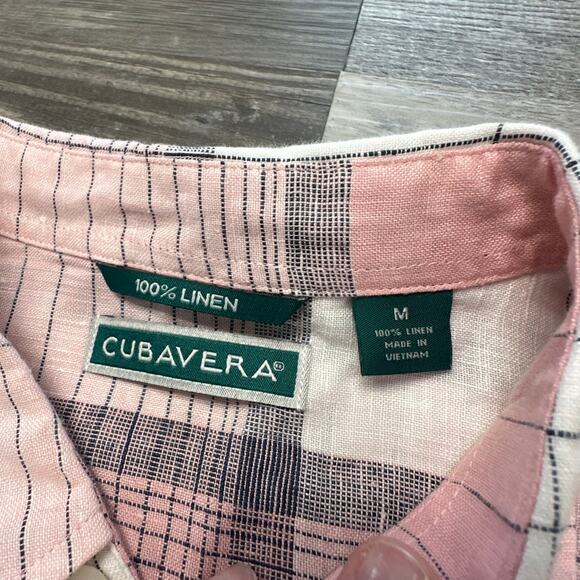 Cubavera Windowpane Plaid Pink Mens M Patterned‎ 100% Linen Button Up Shirt - Picture 4 of 8